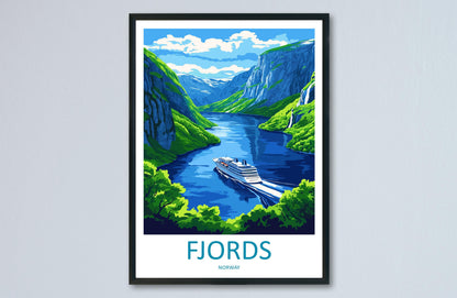 Norway Fjords Travel Poster Nordic Wall Art Coastal Landscape Print Cliff View Illustration Nature Decor Fjord Gift Souvenir Scene