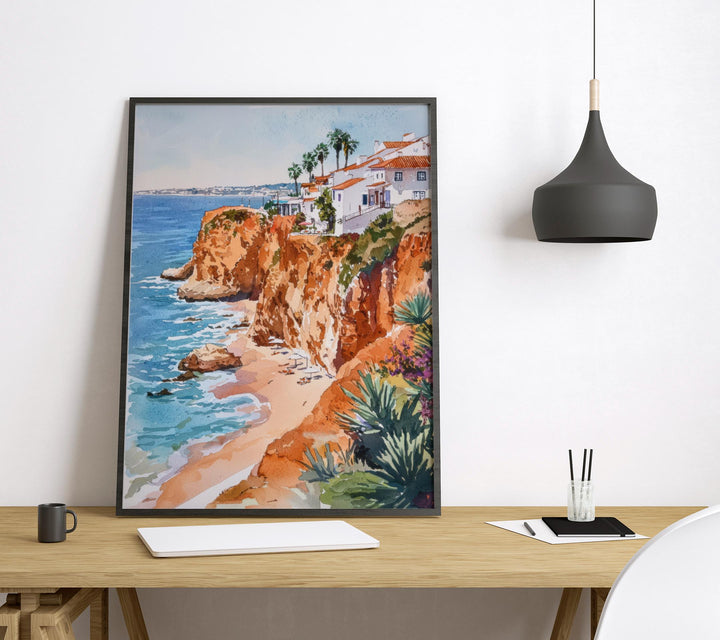 Portugal Watercolor Poster Portugal Travel Print Portugal Wall Art Coastline Painting Portugal Souvenir Europe Decor