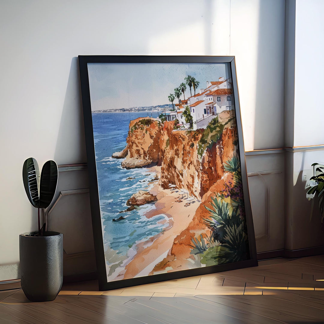 Portugal Watercolor Poster Portugal Travel Print Portugal Wall Art Coastline Painting Portugal Souvenir Europe Decor