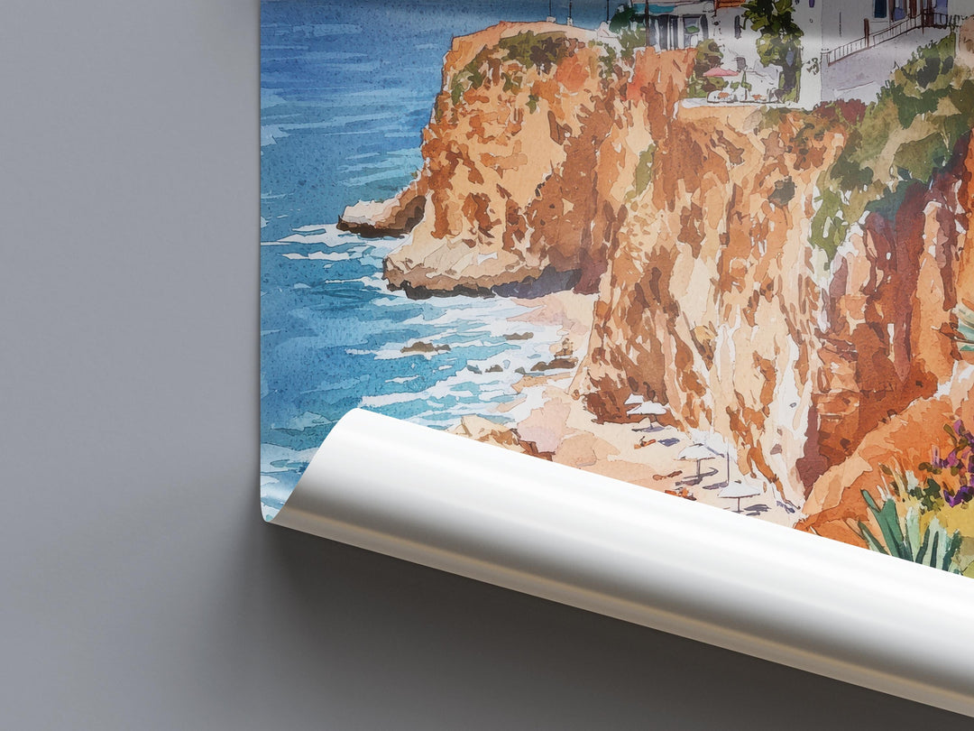 Portugal Watercolor Poster Portugal Travel Print Portugal Wall Art Coastline Painting Portugal Souvenir Europe Decor