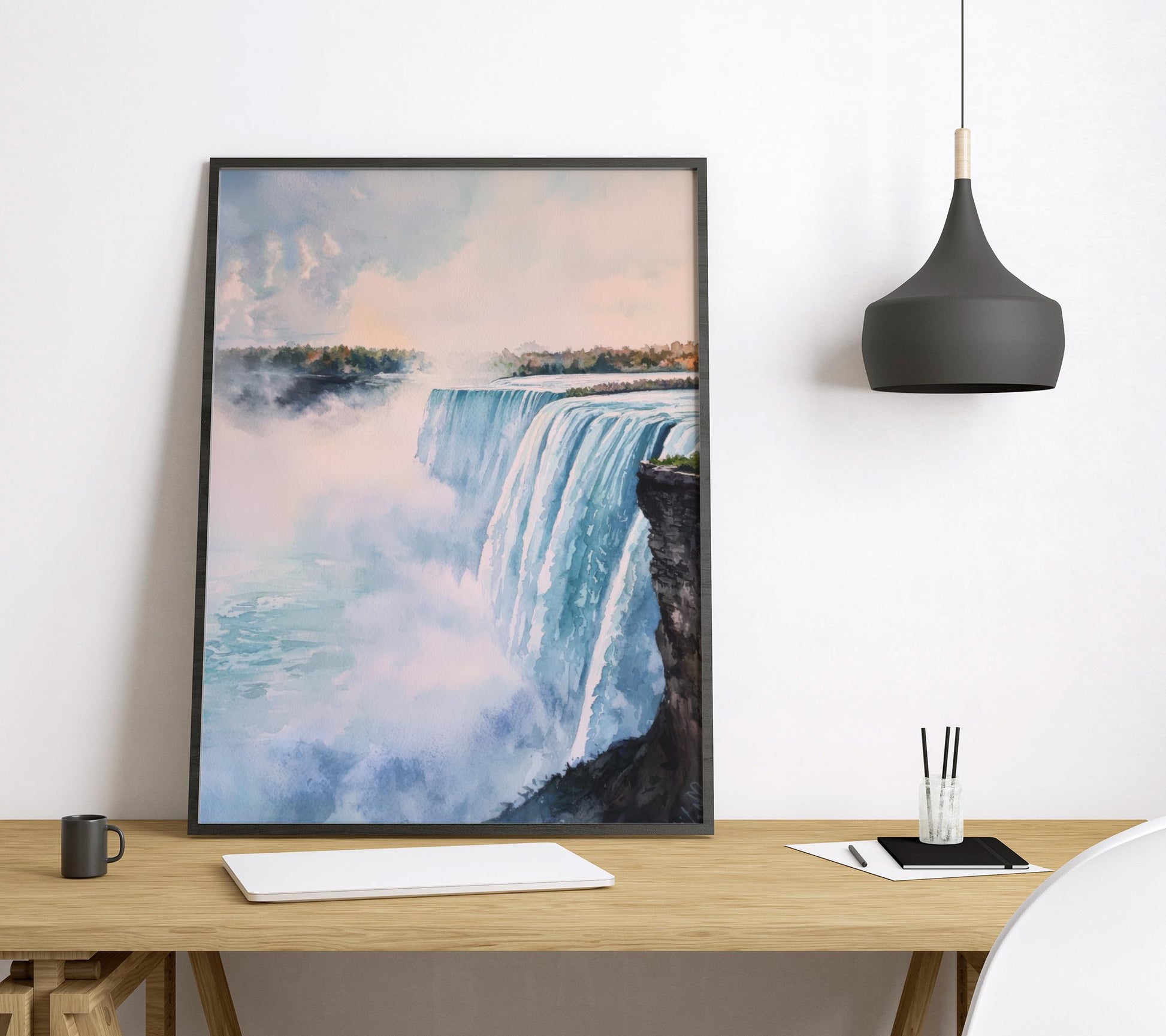 Niagara Falls Watercolor Poster Niagara Falls Travel Print Wall Art Landscape Painting Canada USA Souvenir Decor