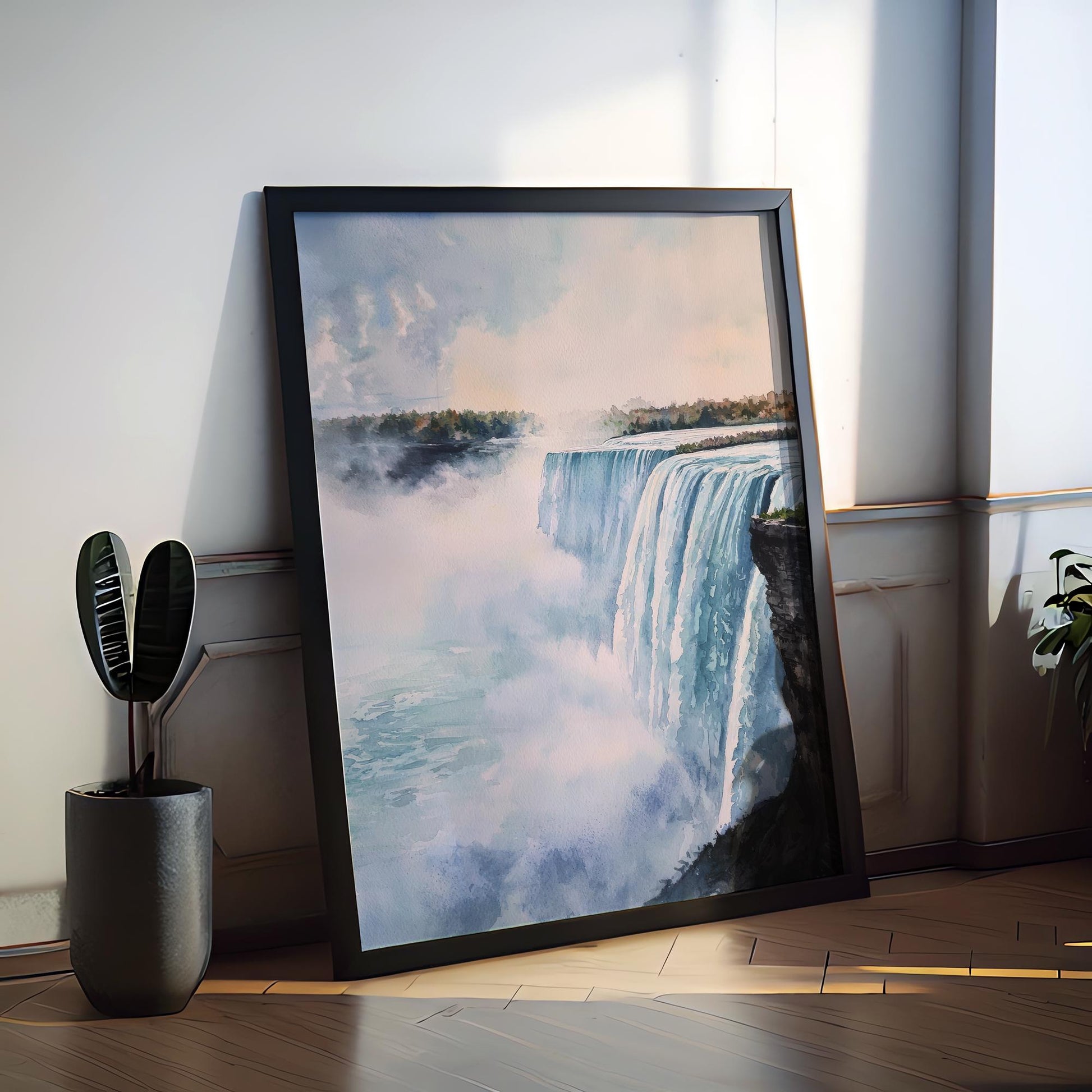 Niagara Falls Watercolor Poster Niagara Falls Travel Print Wall Art Landscape Painting Canada USA Souvenir Decor
