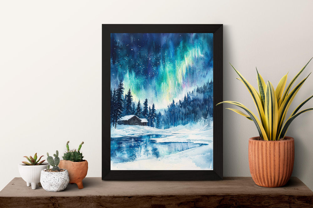 Lapland Watercolor Poster Lapland Travel Print Arctic Wall Art Snowy Landscape Painting Lapland Souvenir Winter Decor