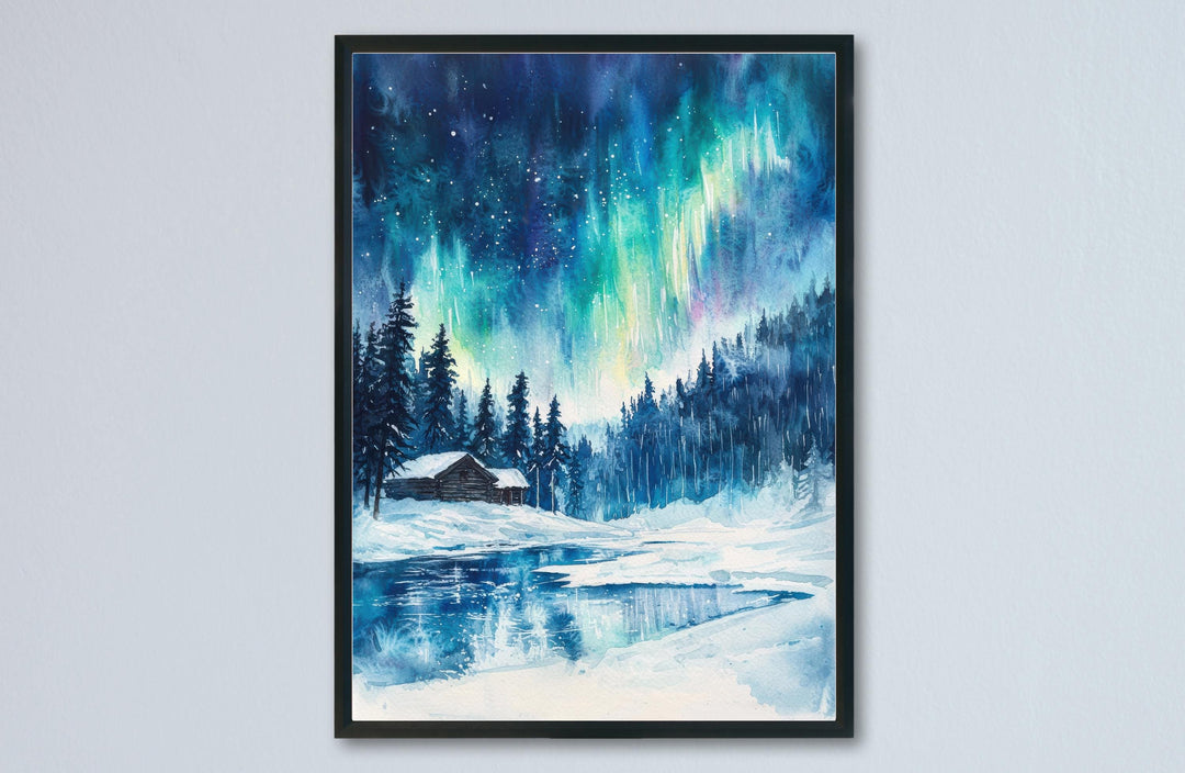 Lapland Watercolor Poster Lapland Travel Print Arctic Wall Art Snowy Landscape Painting Lapland Souvenir Winter Decor