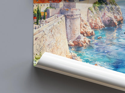 Dubrovnik Watercolor Poster Dubrovnik Travel Print Croatia Wall Art Old Town Painting Dubrovnik Souvenir Coastal Decor