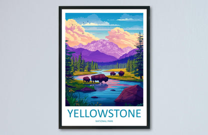 Yellowstone Cartoon Travel Poster National Park Wall Art Wyoming Print Mountain Illustration Nature Decor Yellowstone Souvenir Gift