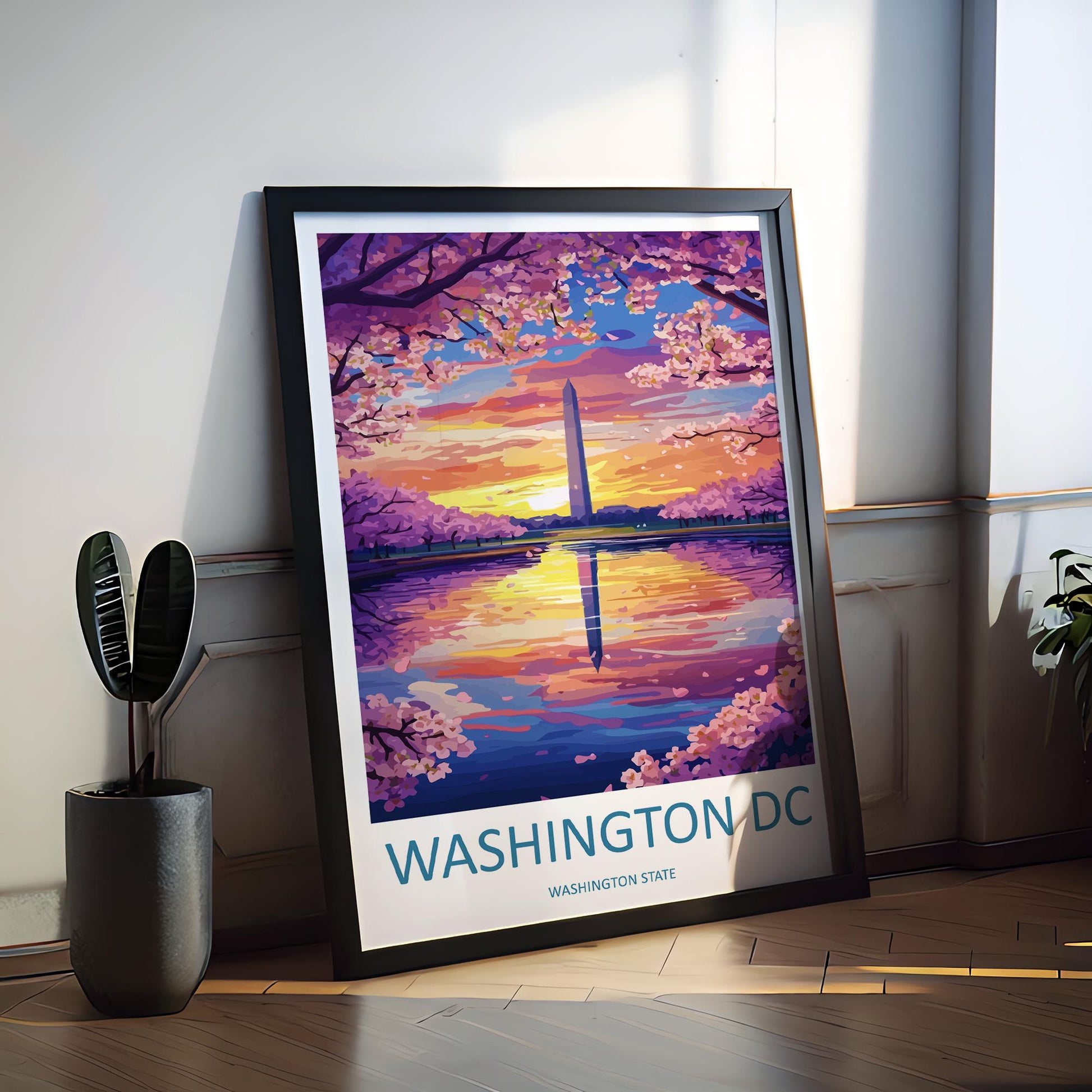 Washington DC Monument Cartoon Travel Poster USA Wall Art Capital City Print Monument Illustration Patriotic Decor Washington Souvenir Gift
