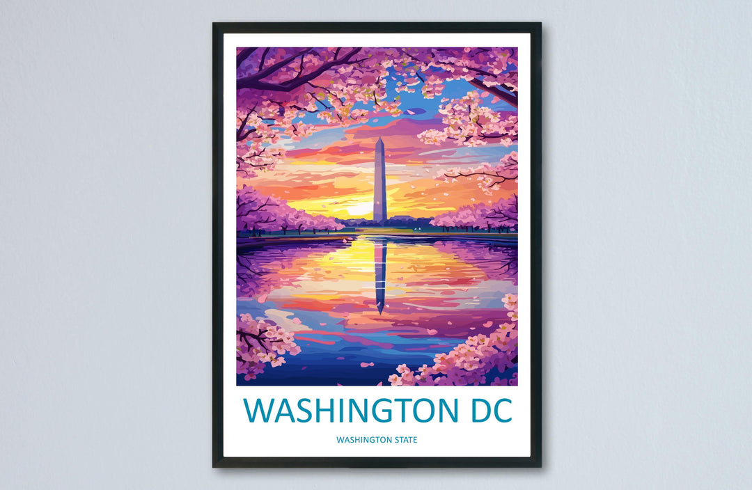 Washington DC Monument Cartoon Travel Poster USA Wall Art Capital City Print Monument Illustration Patriotic Decor Washington Souvenir Gift