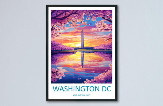 Washington DC Monument Cartoon Travel Poster USA Wall Art Capital City Print Monument Illustration Patriotic Decor Washington Souvenir Gift