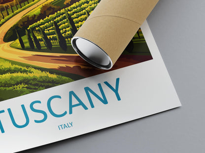 Tuscany Cartoon Travel Poster Italy Wall Art Countryside Print Vineyard Illustration Rustic Decor Tuscany Souvenir Gift