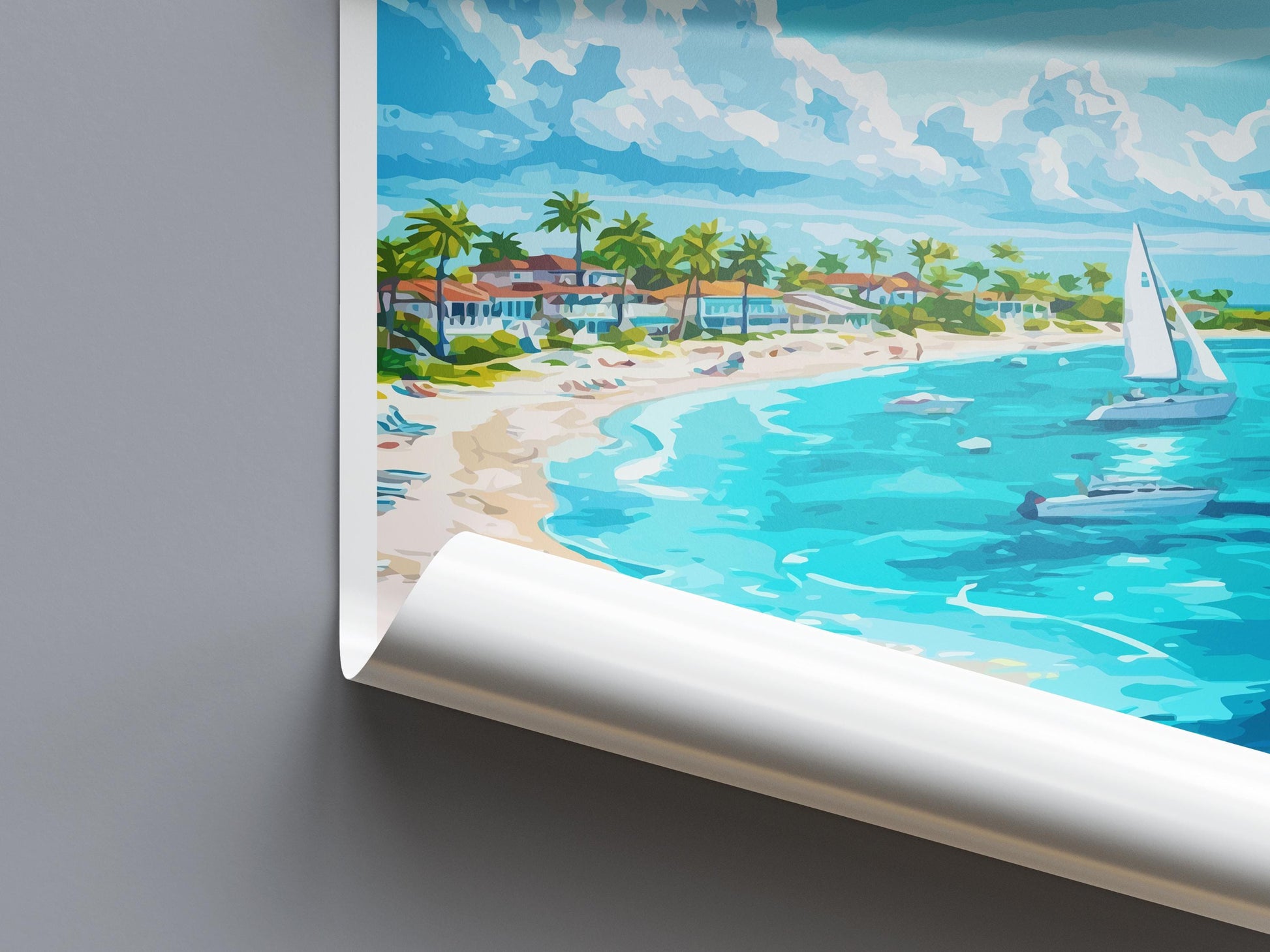 Turks and Caicos Cartoon Travel Poster Caribbean Wall Art Island Print Tropical Illustration Beach Decor TCI Souvenir Gift