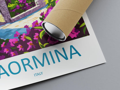 Taormina Cartoon Travel Poster Sicily Wall Art Italy Print Coastal Illustration Mediterranean Decor Taormina Souvenir Gift