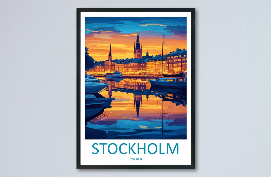 Stockholm Cartoon Travel Poster Sweden Wall Art Cityscape Print Scandinavian Illustration Nordic Decor Stockholm Souvenir Gift