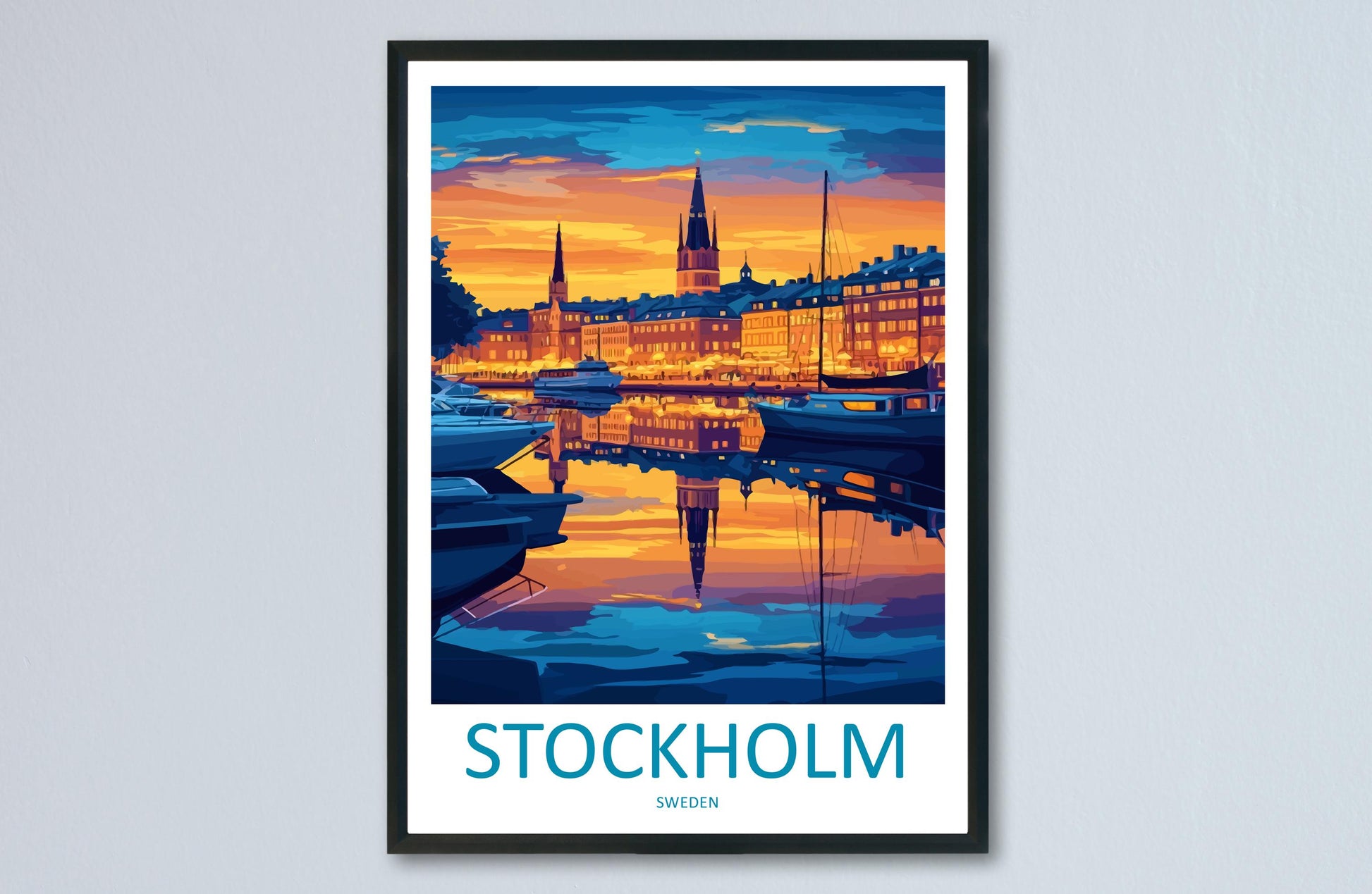 Stockholm Cartoon Travel Poster Sweden Wall Art Cityscape Print Scandinavian Illustration Nordic Decor Stockholm Souvenir Gift