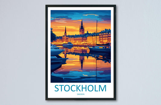 Stockholm Cartoon Travel Poster Sweden Wall Art Cityscape Print Scandinavian Illustration Nordic Decor Stockholm Souvenir Gift