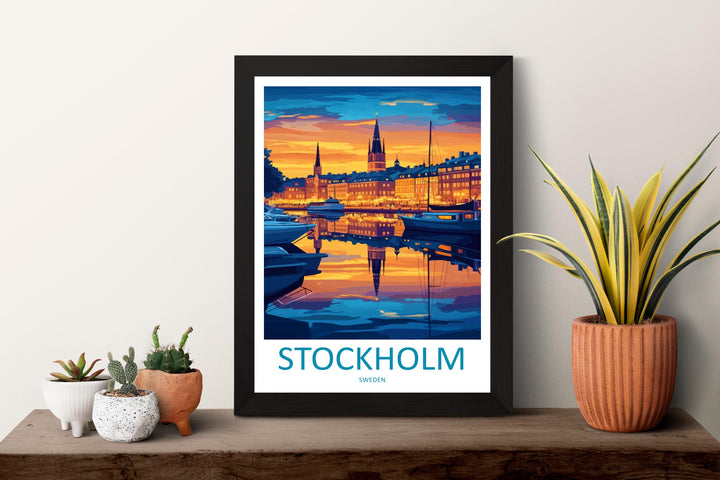 Stockholm Cartoon Travel Poster Sweden Wall Art Cityscape Print Scandinavian Illustration Nordic Decor Stockholm Souvenir Gift