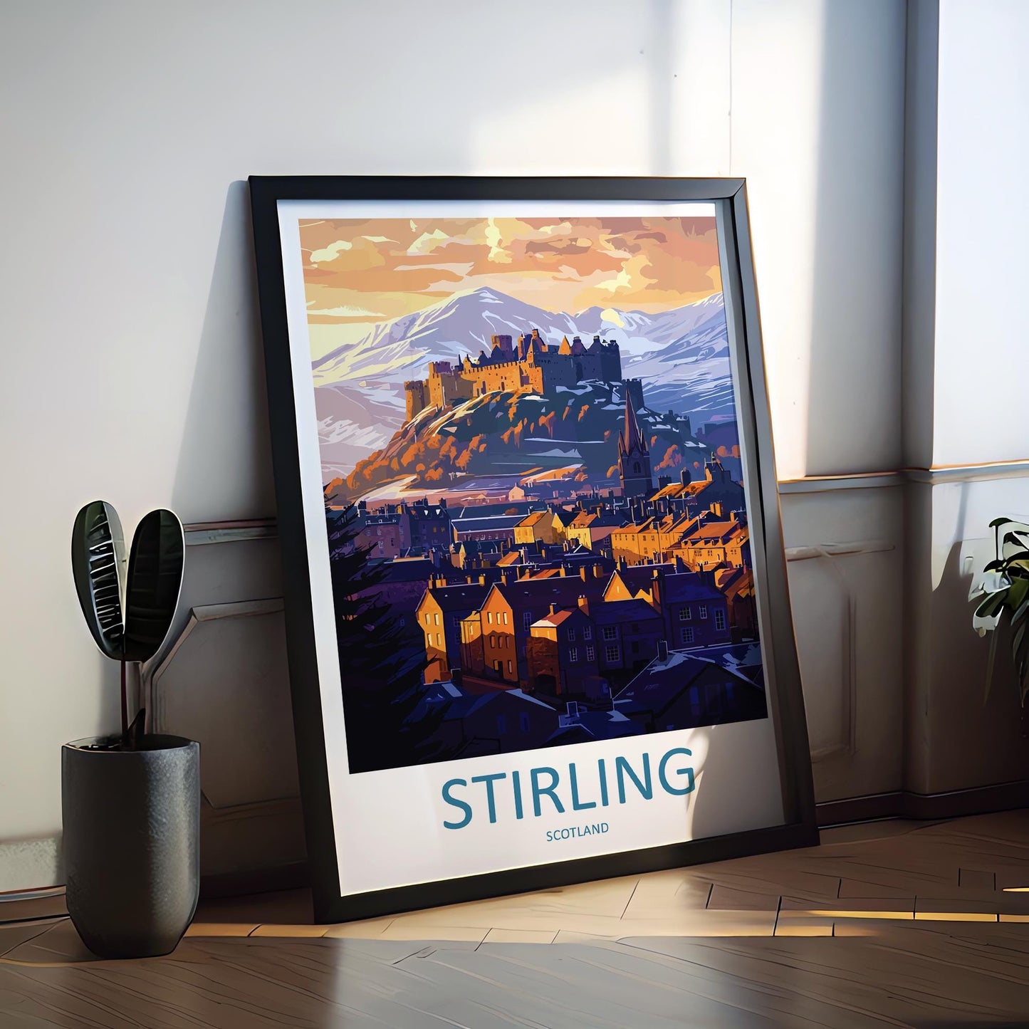 Stirling Cartoon Travel Poster Scotland Wall Art Historic City Print Castle Illustration Highland Decor Stirling Souvenir Gift