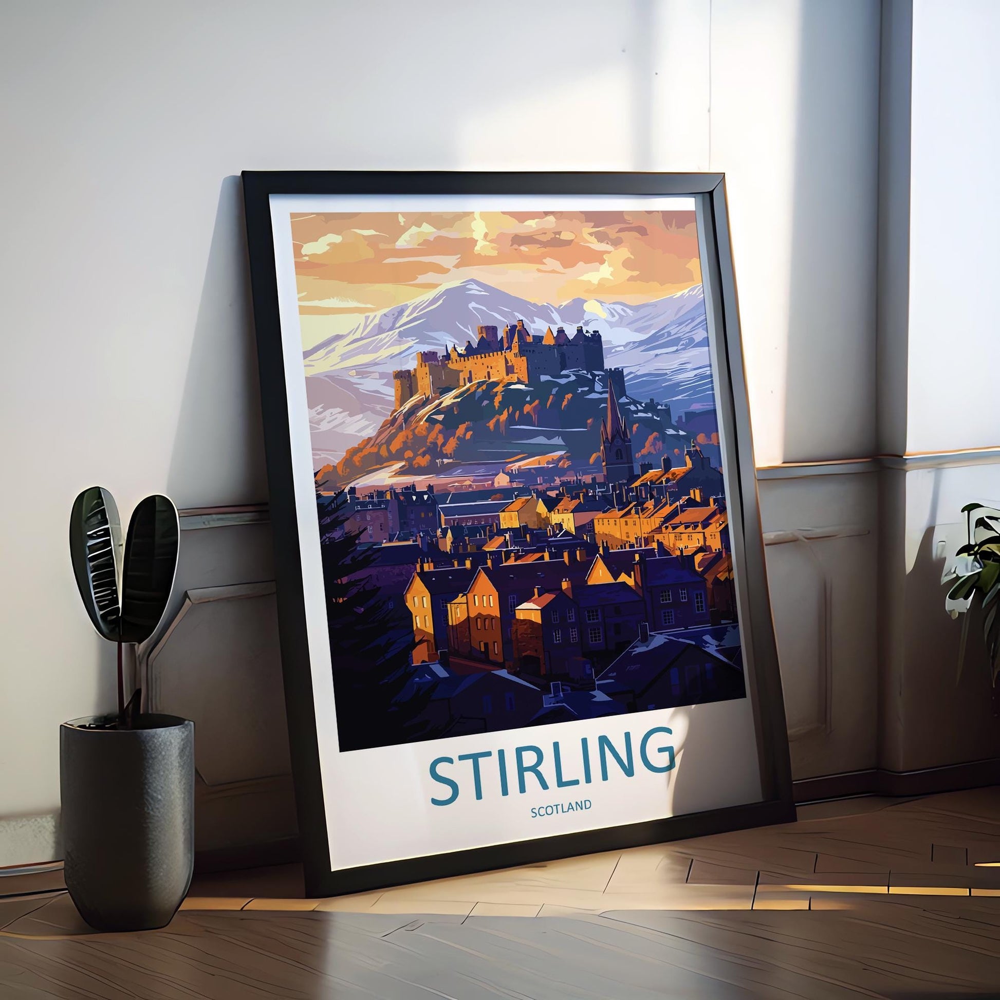 Stirling Cartoon Travel Poster Scotland Wall Art Historic City Print Castle Illustration Highland Decor Stirling Souvenir Gift