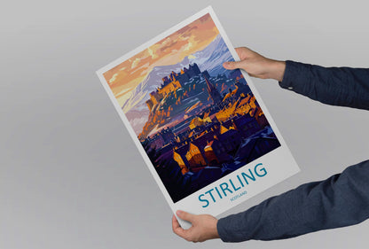Stirling Cartoon Travel Poster Scotland Wall Art Historic City Print Castle Illustration Highland Decor Stirling Souvenir Gift