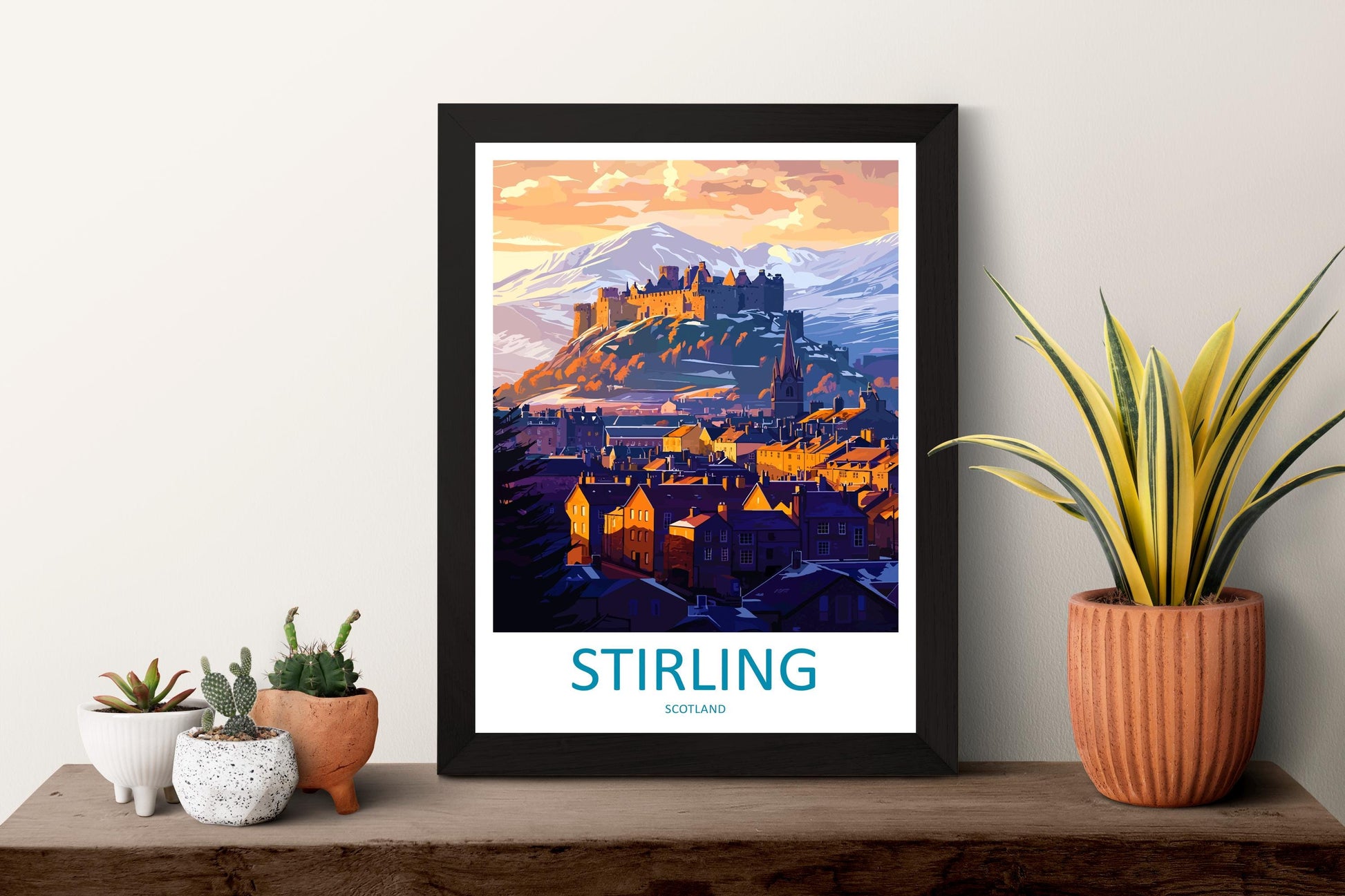 Stirling Cartoon Travel Poster Scotland Wall Art Historic City Print Castle Illustration Highland Decor Stirling Souvenir Gift