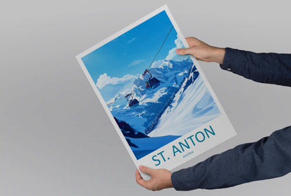 St Anton Cartoon Travel Poster Austria Wall Art Ski Resort Print Alpine Illustration Winter Decor St Anton Souvenir Gift