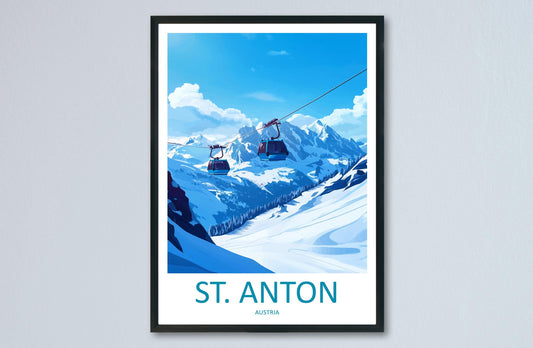 St Anton Cartoon Travel Poster Austria Wall Art Ski Resort Print Alpine Illustration Winter Decor St Anton Souvenir Gift