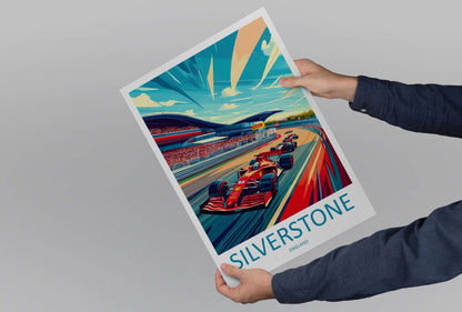 Silverstone Cartoon Travel Poster England Wall Art Racing Circuit Print Motorsport Illustration Track Decor Silverstone Souvenir Gift