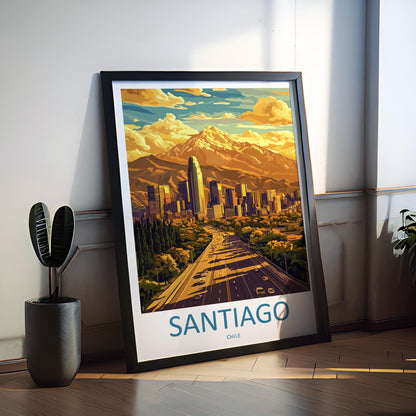 Santiago Chile Cartoon Travel Poster South America Wall Art City Print Andes Illustration Urban Decor Santiago Souvenir Gift