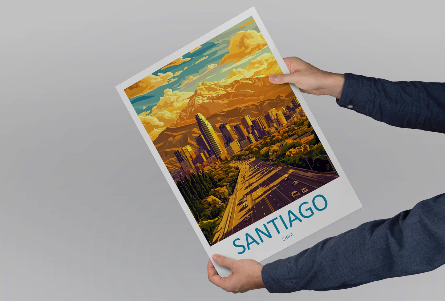 Santiago Chile Cartoon Travel Poster South America Wall Art City Print Andes Illustration Urban Decor Santiago Souvenir Gift