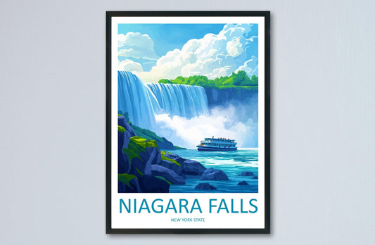 Niagara Falls Cartoon Travel Poster USA Canada Wall Art Nature Print Waterfall Illustration Scenic Decor Niagara Souvenir Gift