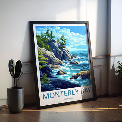 Monterey Bay Cartoon Travel Poster California Wall Art Coastal Print Ocean Illustration Nature Decor Monterey Souvenir Gift