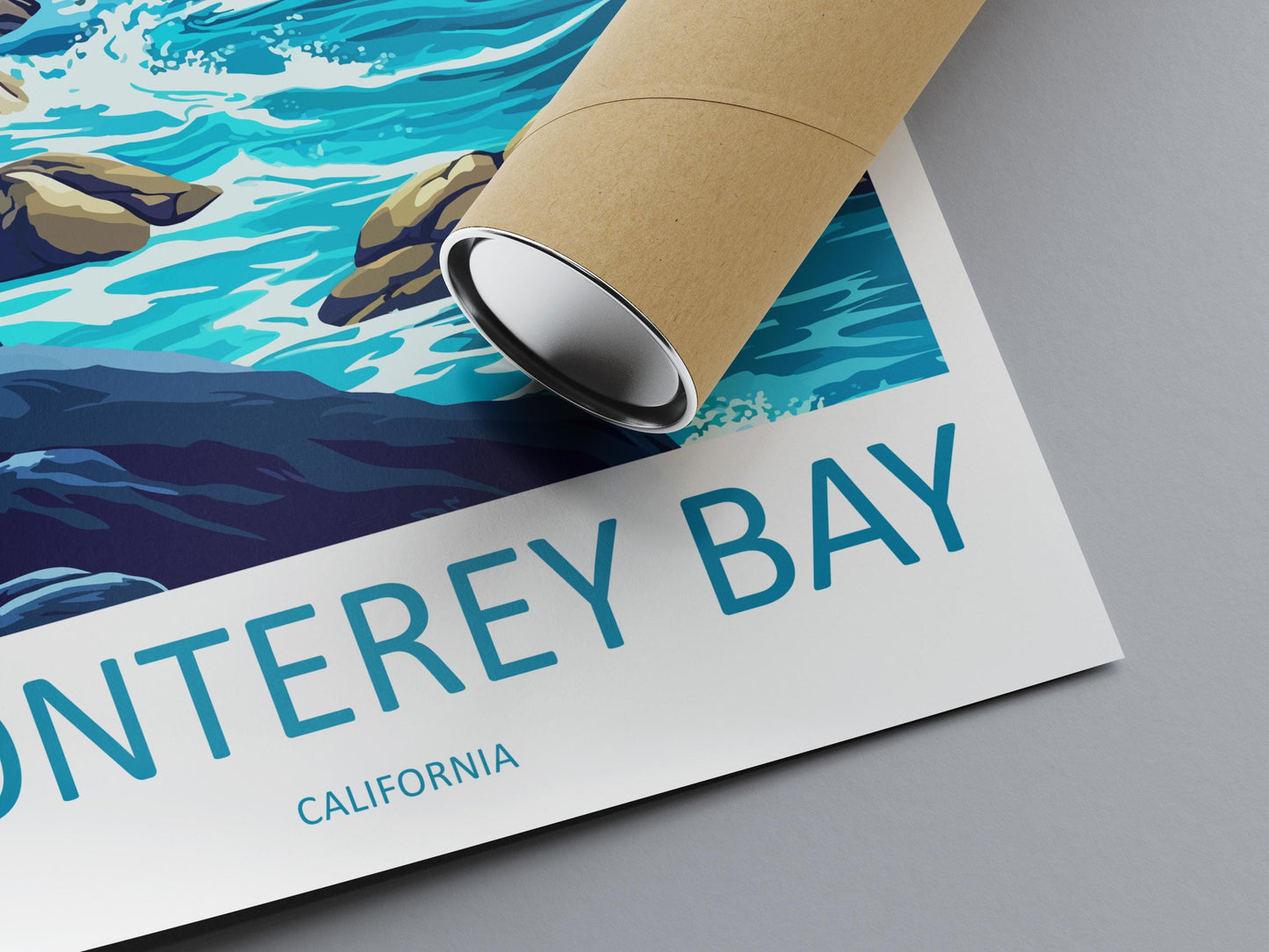 Monterey Bay Cartoon Travel Poster California Wall Art Coastal Print Ocean Illustration Nature Decor Monterey Souvenir Gift