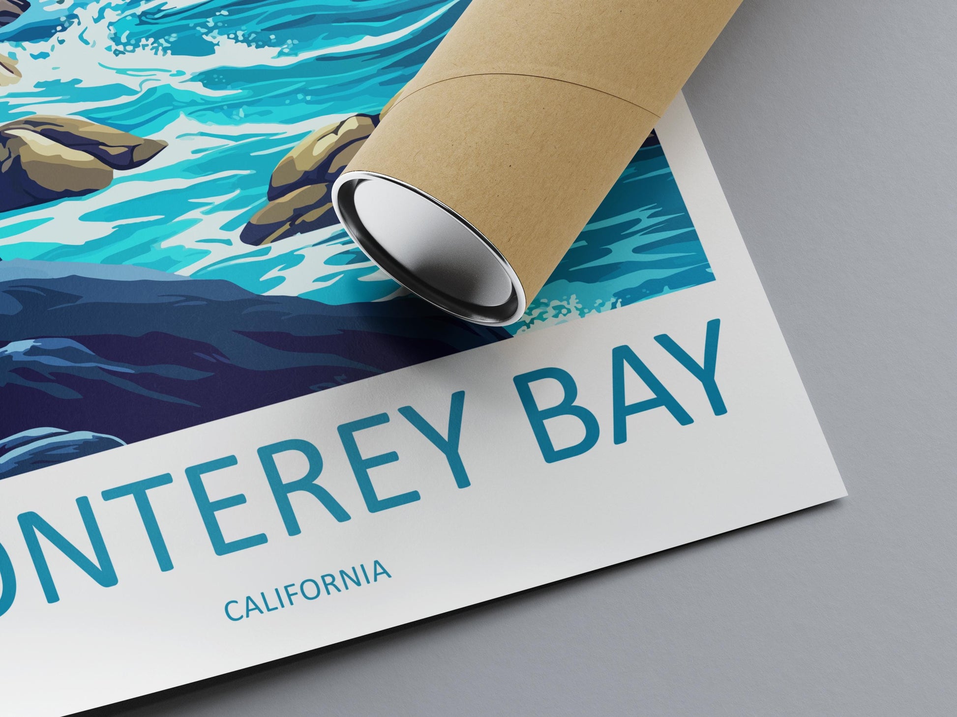 Monterey Bay Cartoon Travel Poster California Wall Art Coastal Print Ocean Illustration Nature Decor Monterey Souvenir Gift