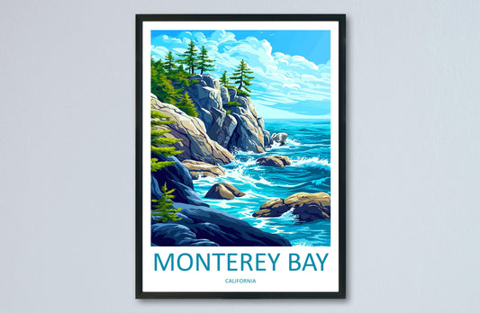 Monterey Bay Cartoon Travel Poster California Wall Art Coastal Print Ocean Illustration Nature Decor Monterey Souvenir Gift