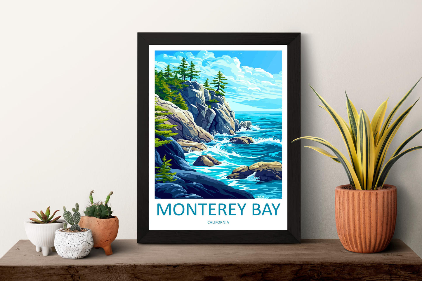 Monterey Bay Cartoon Travel Poster California Wall Art Coastal Print Ocean Illustration Nature Decor Monterey Souvenir Gift