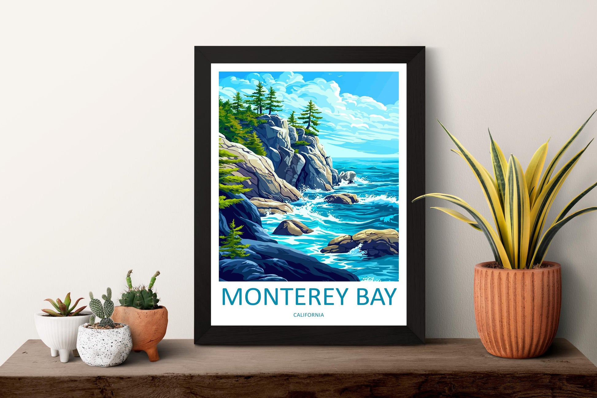 Monterey Bay Cartoon Travel Poster California Wall Art Coastal Print Ocean Illustration Nature Decor Monterey Souvenir Gift