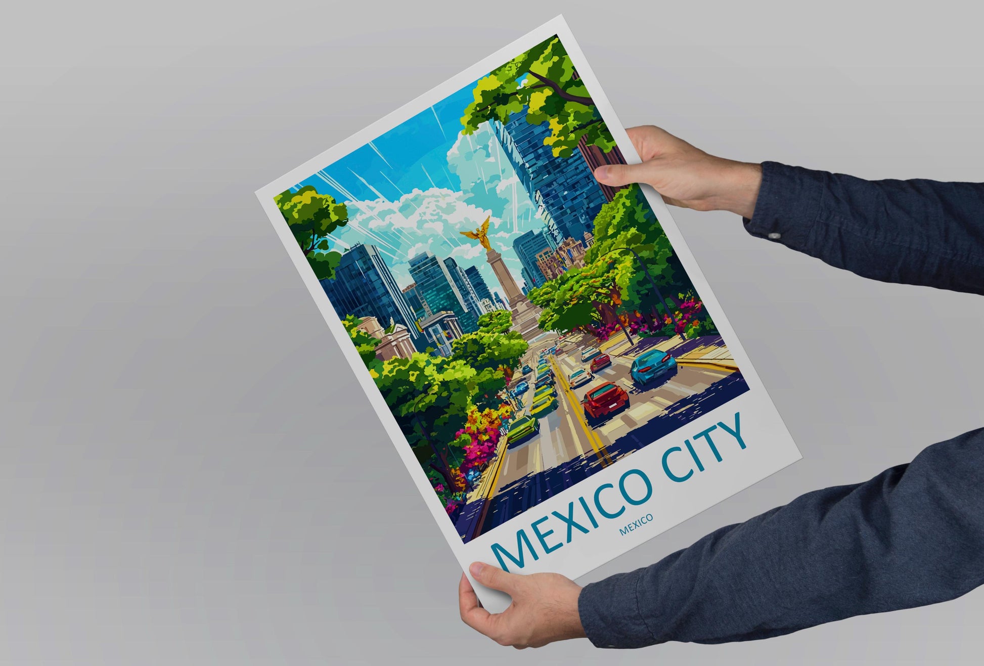 Mexico City Cartoon Travel Poster Mexico Wall Art City Print Historic Illustration Urban Decor Mexico City Souvenir Gift