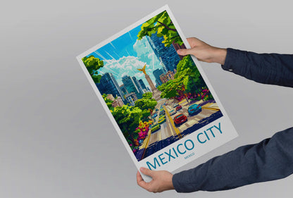 Mexico City Cartoon Travel Poster Mexico Wall Art City Print Historic Illustration Urban Decor Mexico City Souvenir Gift