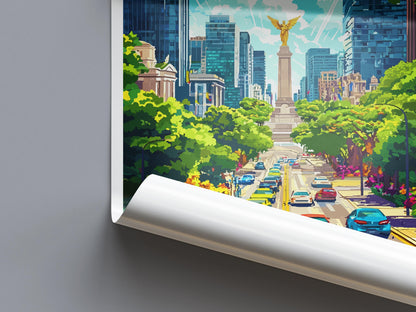 Mexico City Cartoon Travel Poster Mexico Wall Art City Print Historic Illustration Urban Decor Mexico City Souvenir Gift