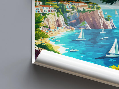 Mallorca Cartoon Travel Poster Spain Wall Art Island Print Coastal Illustration Mediterranean Decor Mallorca Souvenir Gift