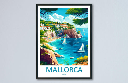 Mallorca Cartoon Travel Poster Spain Wall Art Island Print Coastal Illustration Mediterranean Decor Mallorca Souvenir Gift