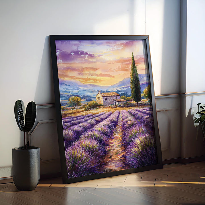 Provence Watercolor Poster Provence Travel Print France Wall Art Provence Decor Lavender Field Landscape French Countryside Scene Print