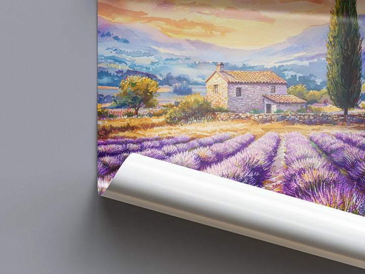 Provence Watercolor Poster Provence Travel Print France Wall Art Provence Decor Lavender Field Landscape French Countryside Scene Print