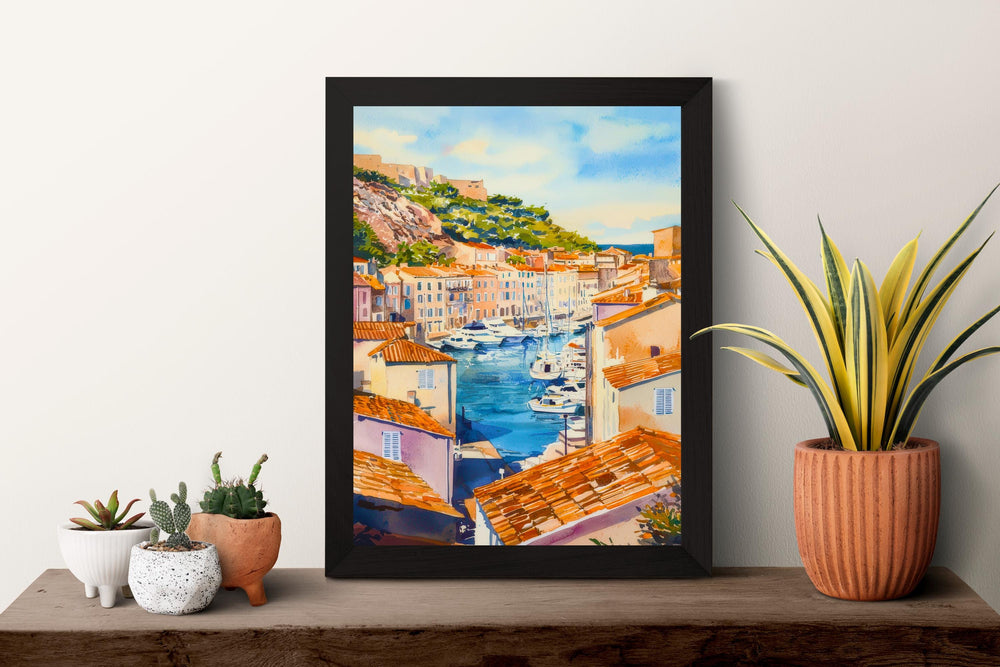 Marseille Watercolor Poster Marseille Travel Print France Wall Art Marseille Decor Old Port Scene Coastal City View Mediterranean Print