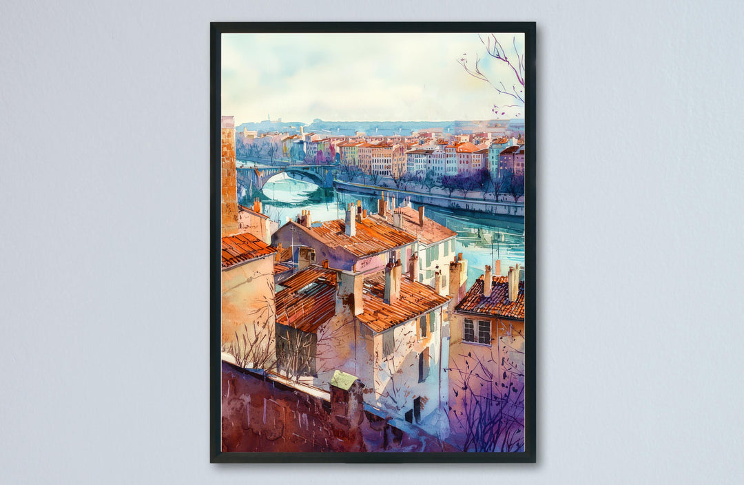 Lyon Watercolor Poster Lyon Travel Print France Wall Art Lyon Decor Historic City Scene Rhône River View French Architecture Landscape