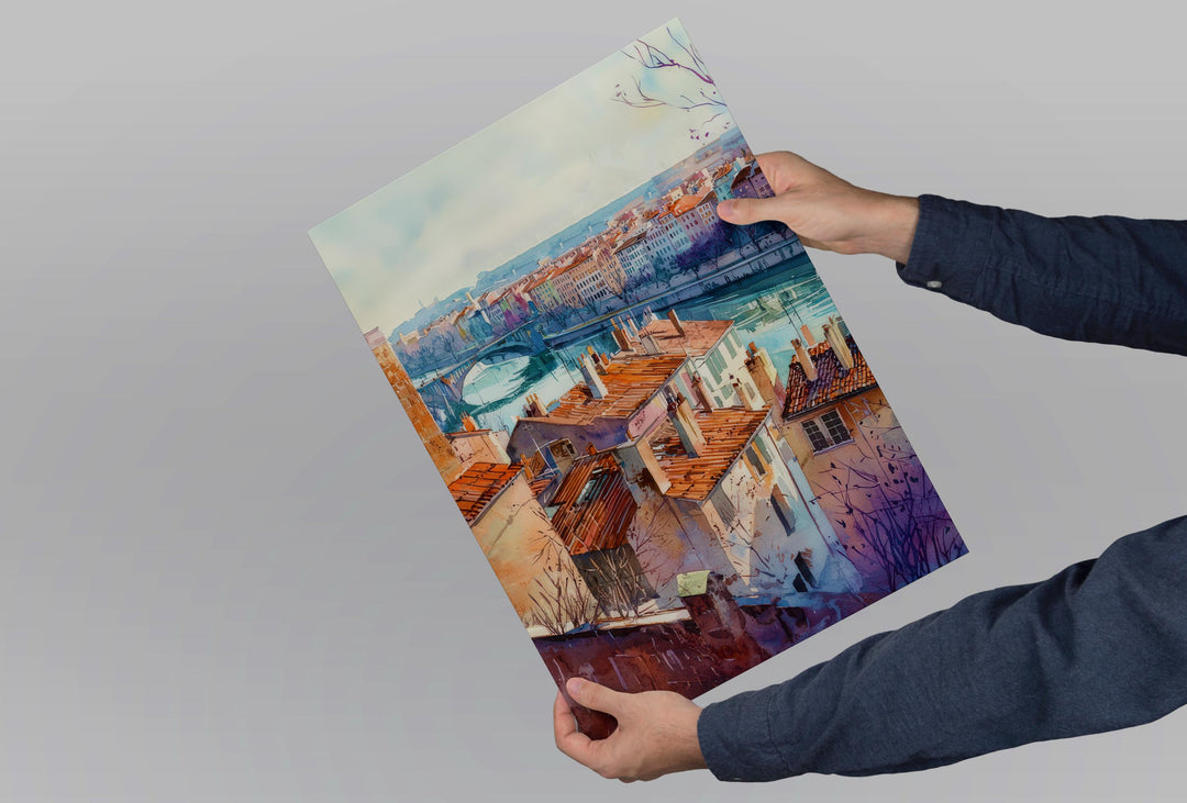 Lyon Watercolor Poster Lyon Travel Print France Wall Art Lyon Decor Historic City Scene Rhône River View French Architecture Landscape