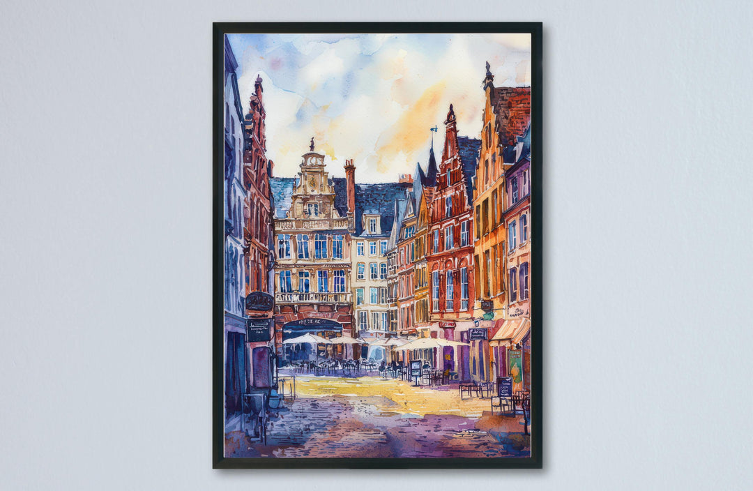 Lille Watercolor Poster Lille Travel Print France Wall Art Lille Decor Historic City Scene Flemish Architecture French Urban Landscape
