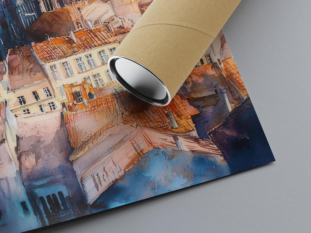 Clermont Ferrand Watercolor Poster Clermont Travel Print France Wall Art Clermont Ferrand Decor Volcano City Scene French Landscape Print