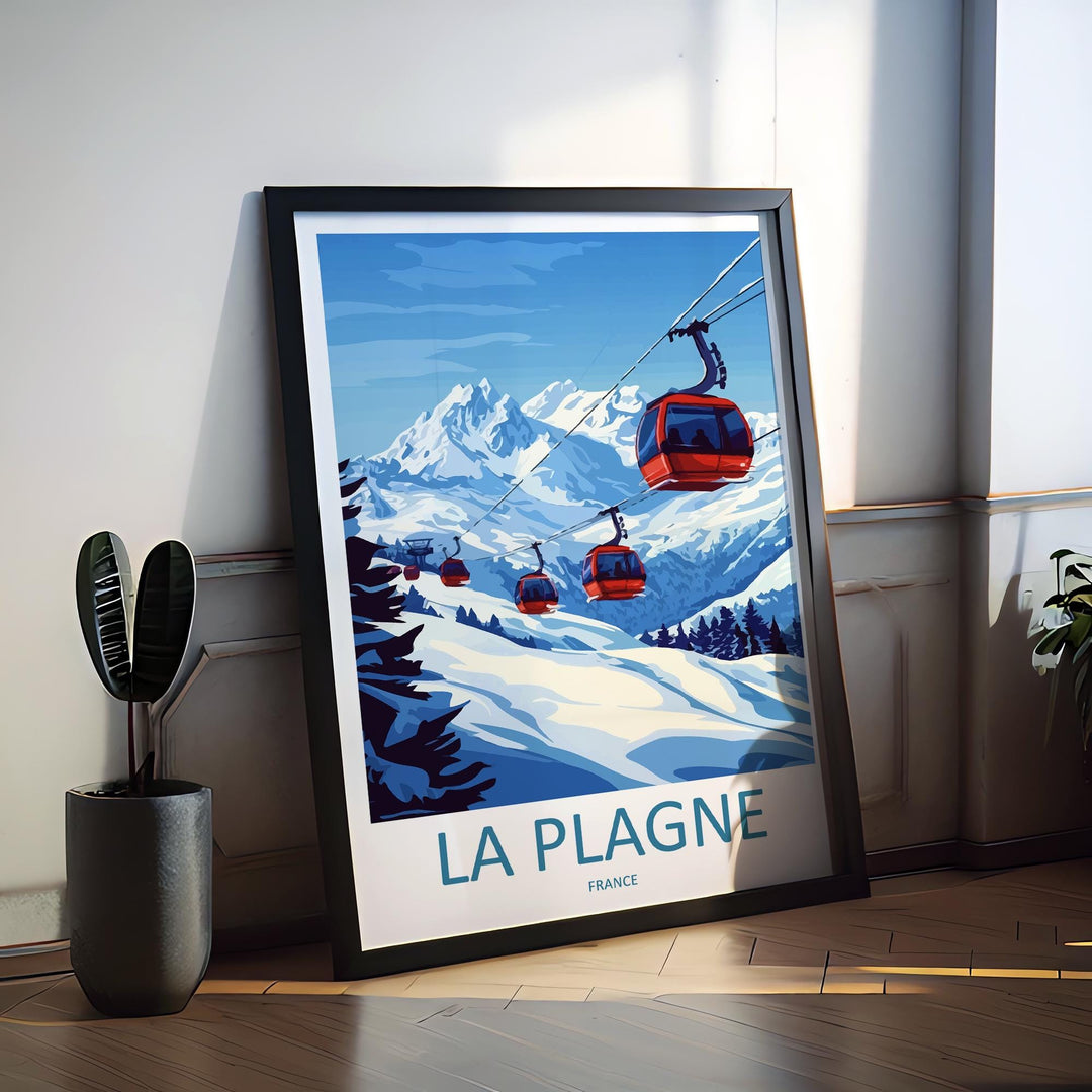 La Plagne Cartoon Travel Poster France Wall Art Ski Resort Print Alpine Illustration Winter Decor La Plagne Souvenir Gift