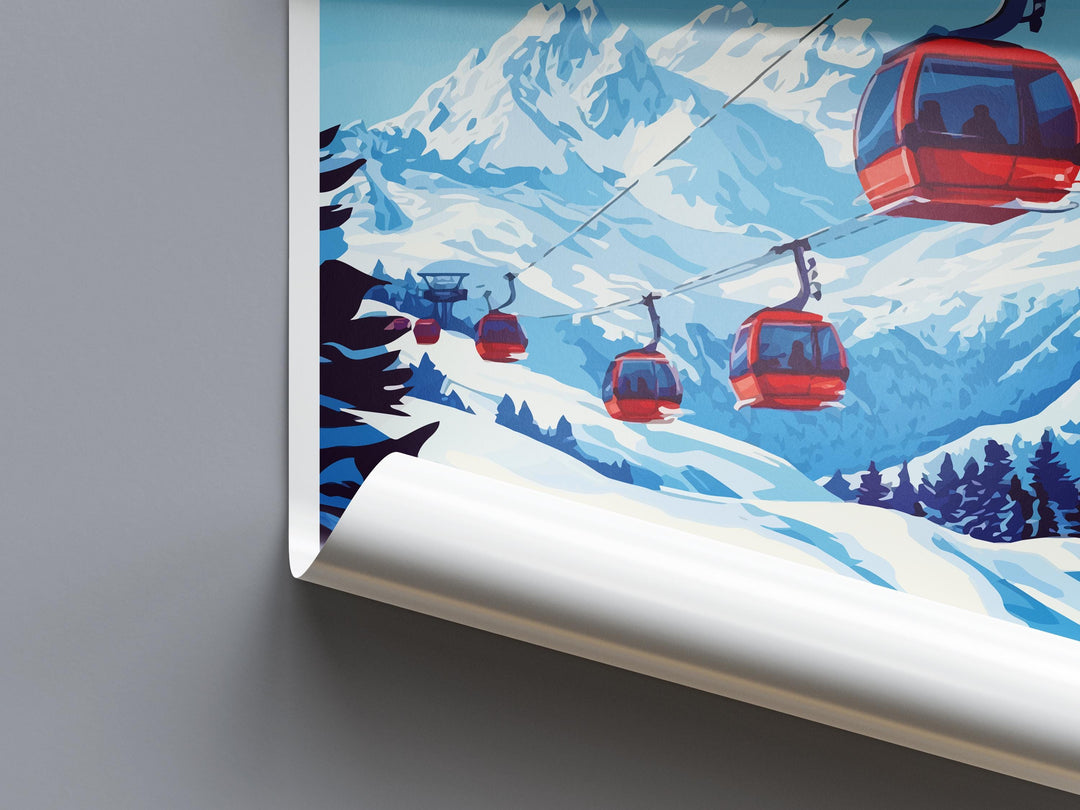 La Plagne Cartoon Travel Poster France Wall Art Ski Resort Print Alpine Illustration Winter Decor La Plagne Souvenir Gift